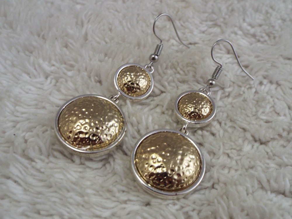 Silvertone Hammered Goldtone Pierced Earrings (A32)