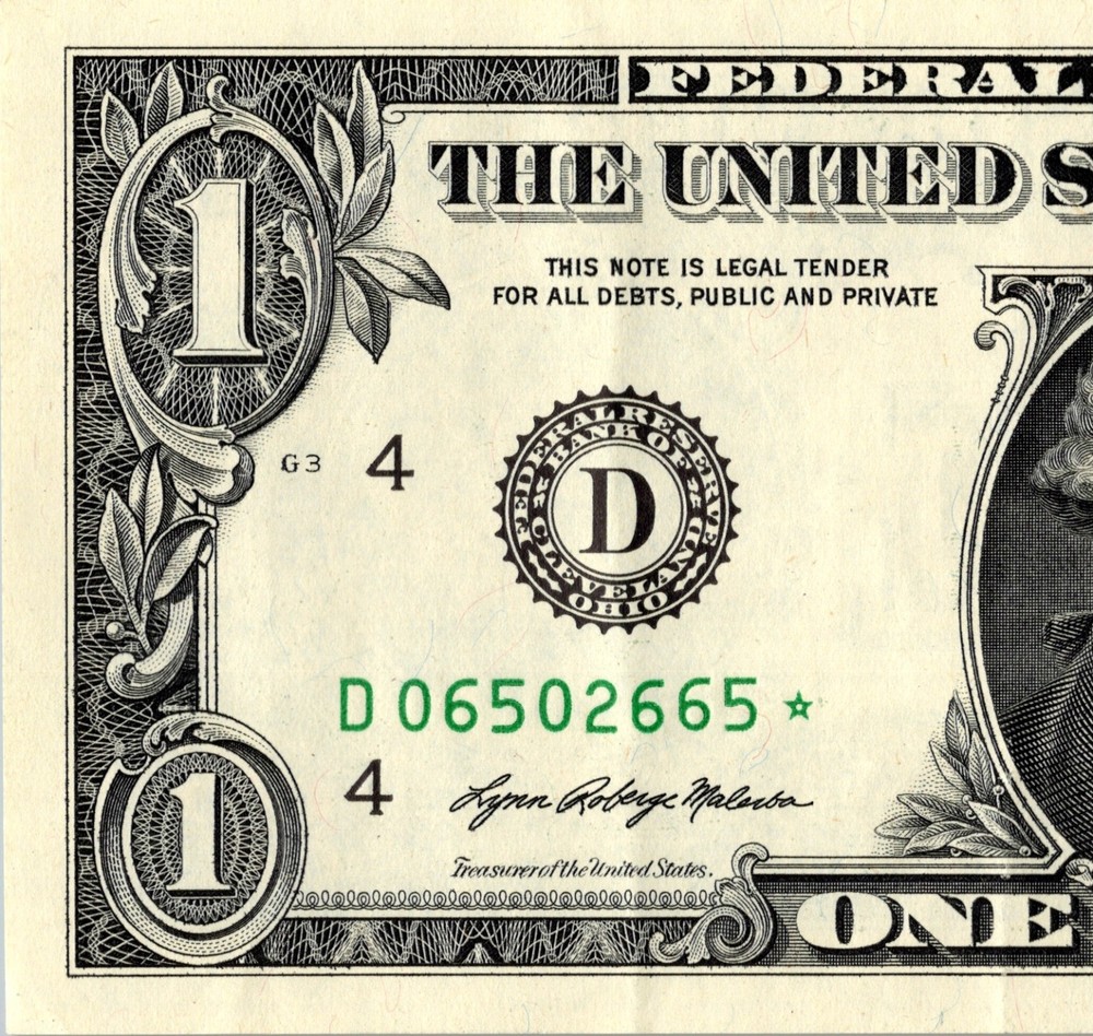 2021 D Star note 1 dollar bill Regular Run