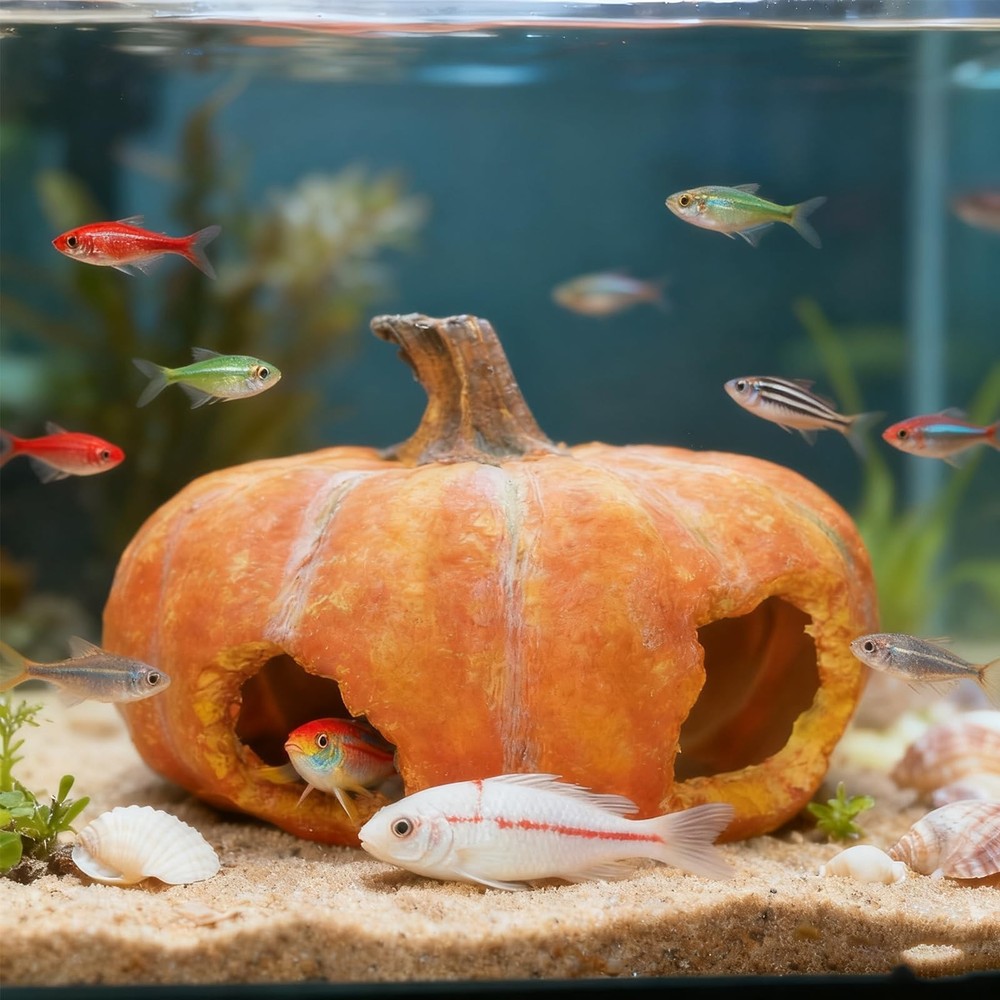 Pumpkin Resin Reptile Hideouts, Crested Gecko Hide Featuring Multiple Opening...
