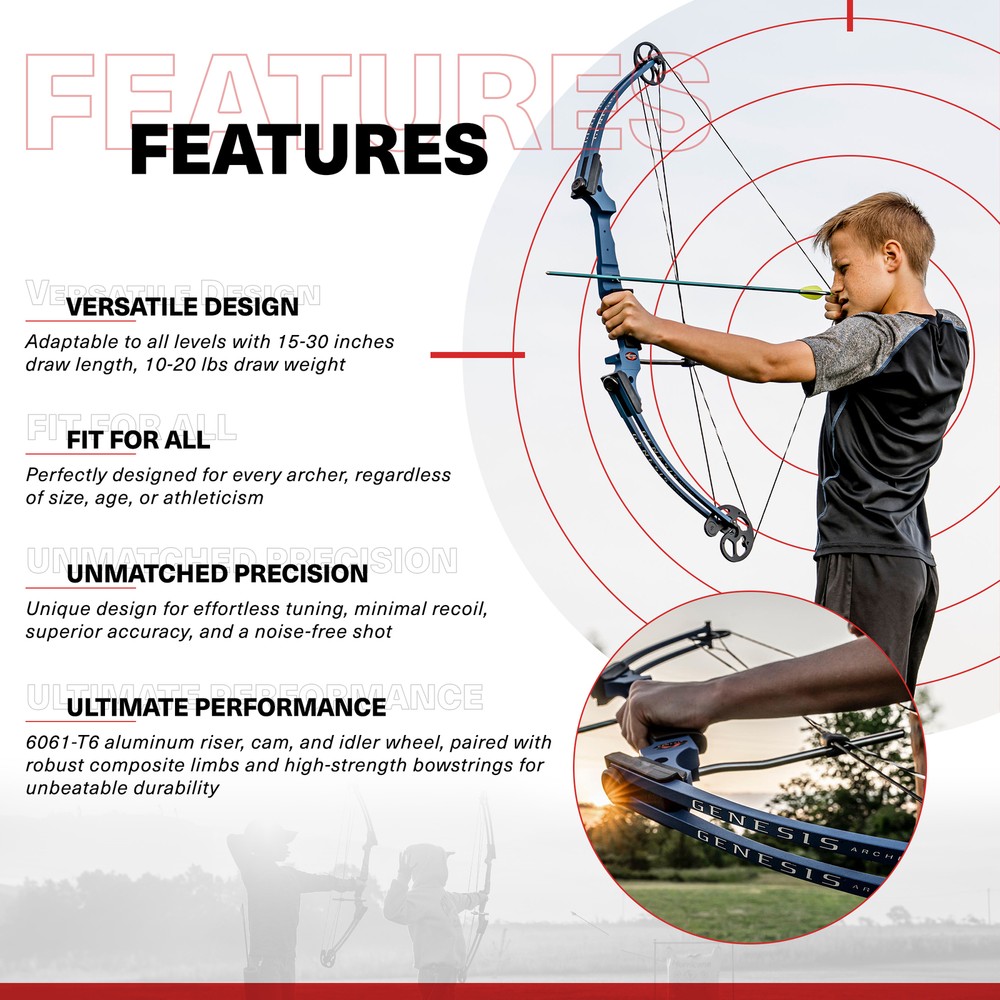 Genesis Original Lightweight Archery Compound Bow/Arrow Set, Right Handed, Blue