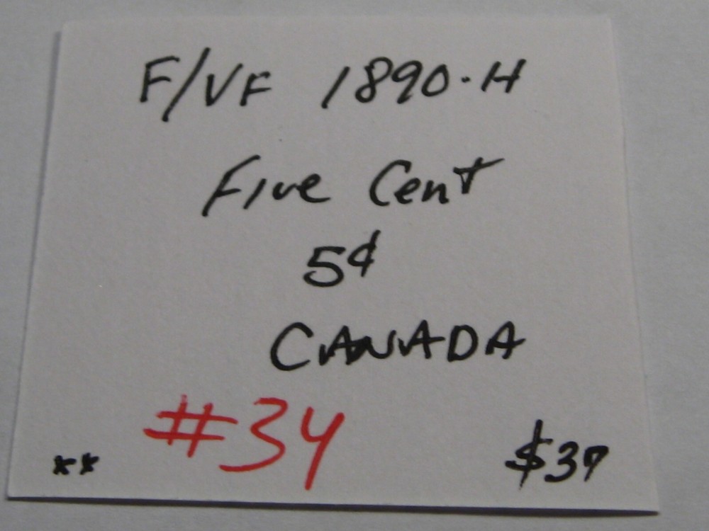 F/VF 1890-H Five Cent 5¢ CANADA. #34