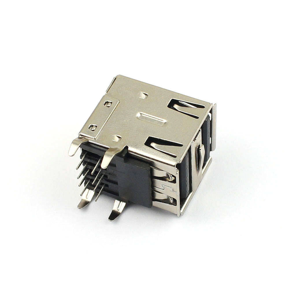 5Pcs Dual USB 2.0 Type A Female 8 Pin 8P Right Angle Socket Jack PCB Connector