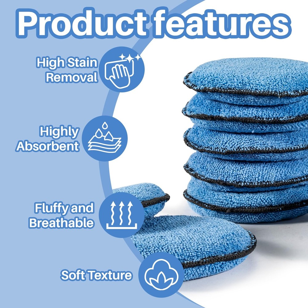 Sukh 12 Pack Microfiber Foam Car Wax Applicator Pad - 12pcs, Blue