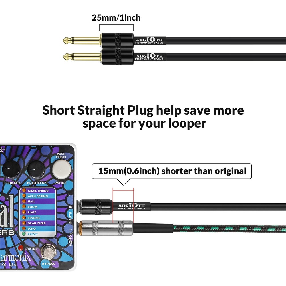 12 Inch Guitar Patch Cable 2 Pack Performance Guitar Effect Pedal Cables Stra...