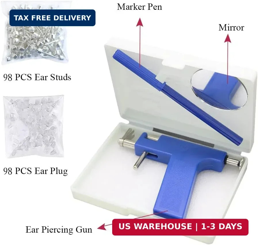 Professional Ear Piercing Gun Kit 98pcs Reusable Tool Stud Set