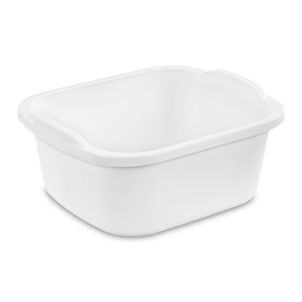 Multi-Purpose 12 Quart Dishpan Plastic Wash Tub for Kitchen Sink White 2 Pack