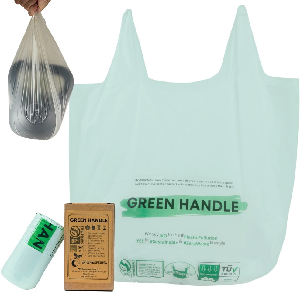 BPI certified 3 Gallon 1.00 Mil = 25 mic Compostable Handle Tie Kitchen Compo...