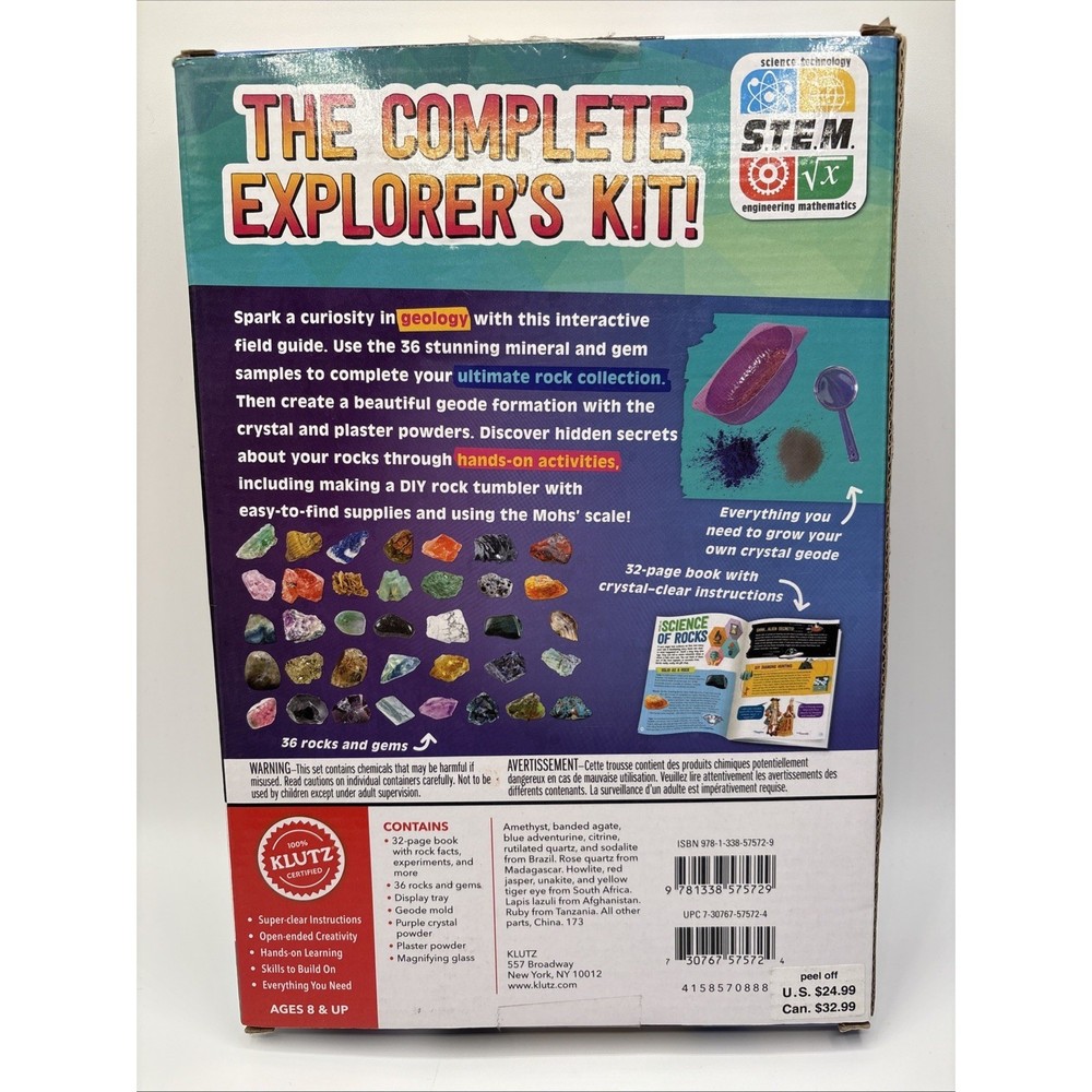 Rocks, Gems & Geodes/ Make Lab .STEM Kit . Open Box/ Book Missing.