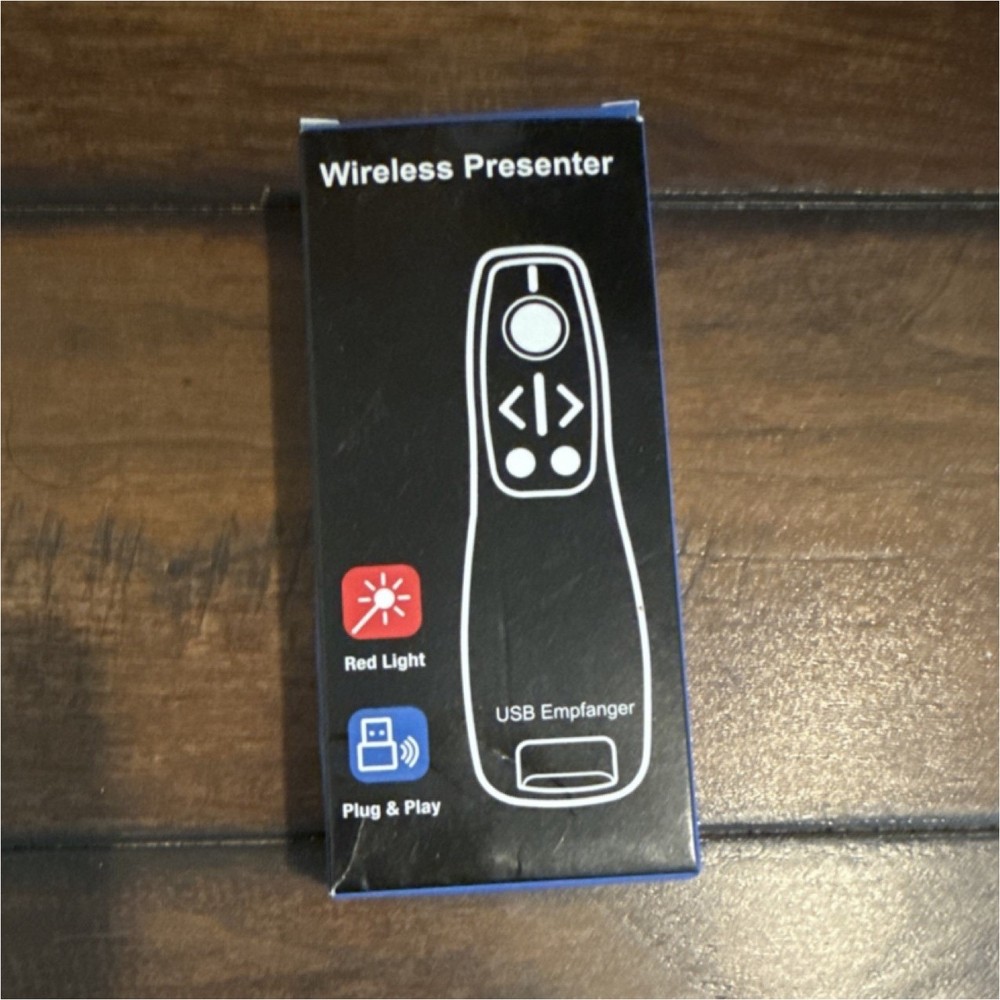 Wireless Presenter Pointer Black Red Light USB Plug & Play Remote Control