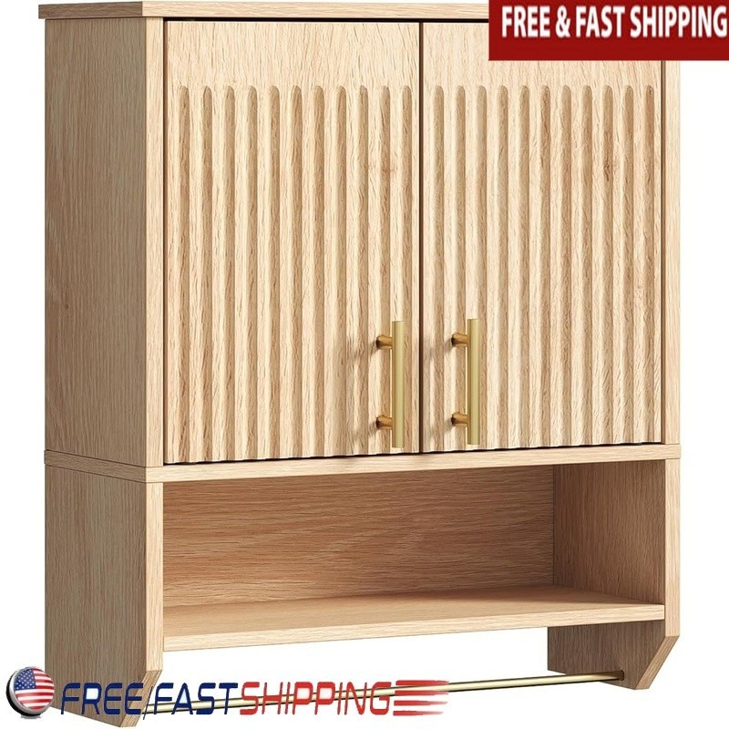 Wall Mounted Bathroom Cabinet Storage Organizer Double Doors W/ Adjustable Shelf