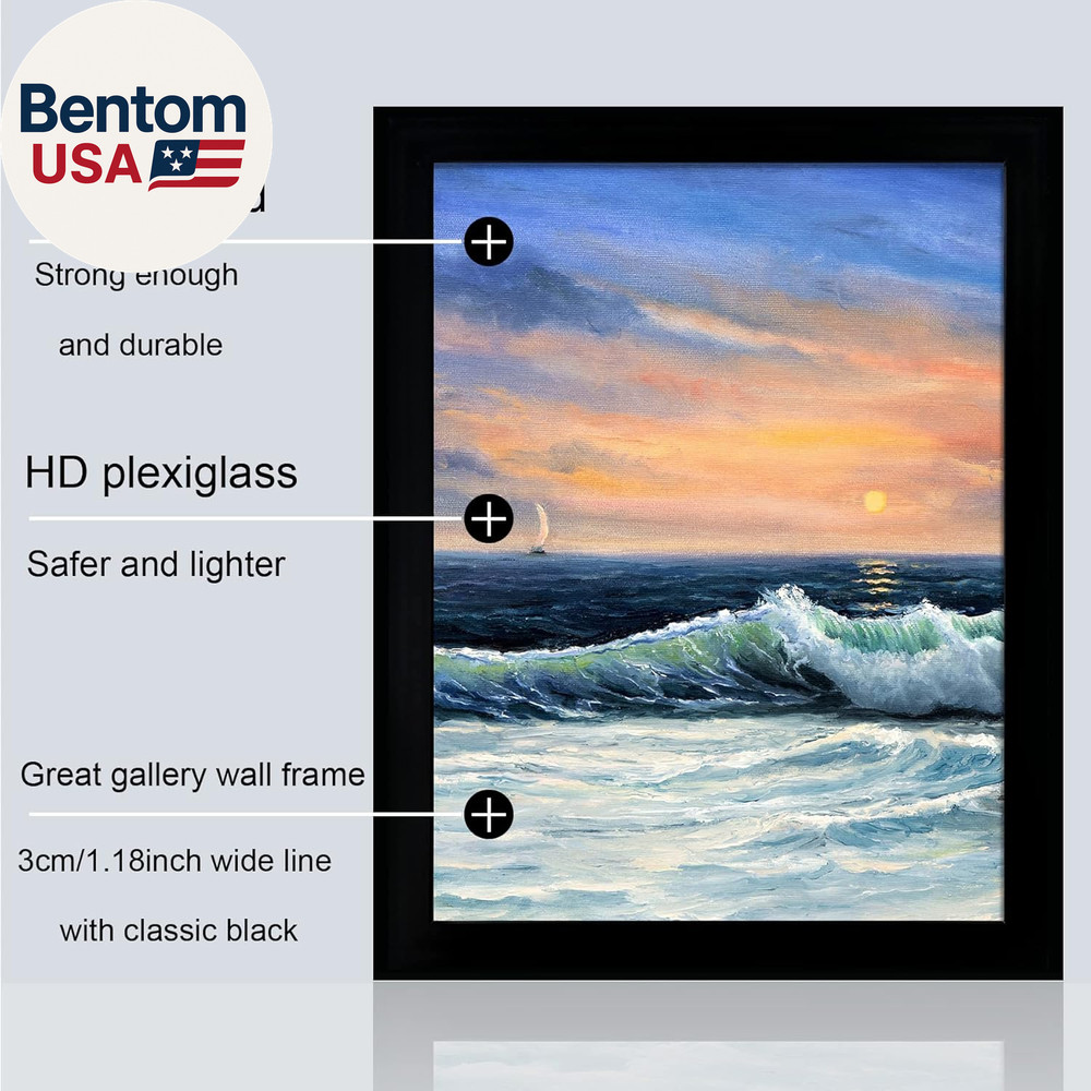 24X36 Poster Frame in Black Solid Wood with Plexiglass 2 Pack