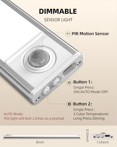 6-Pack Under Cabinet Lighting Wireless, LED Motion Sensor Light 6 Pack 8inch