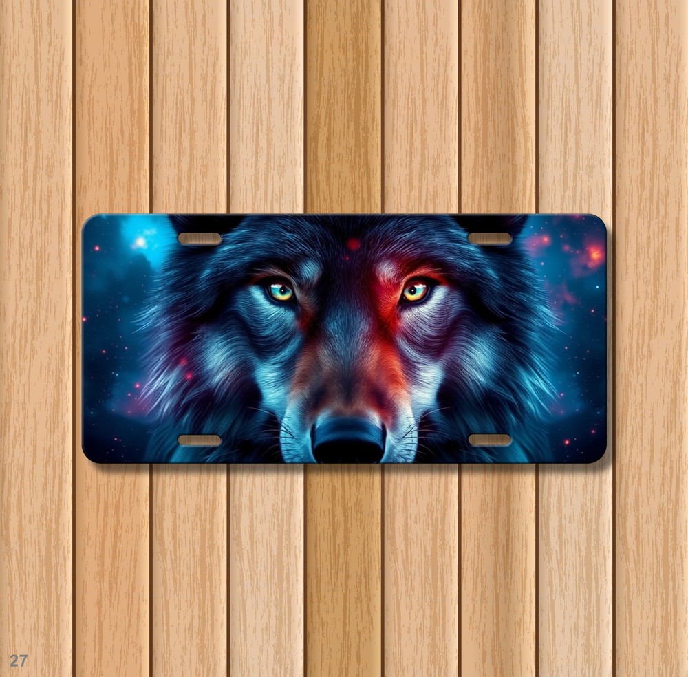 Realistic Wolf License Plate Optional Text Auto Tag Unique Gift