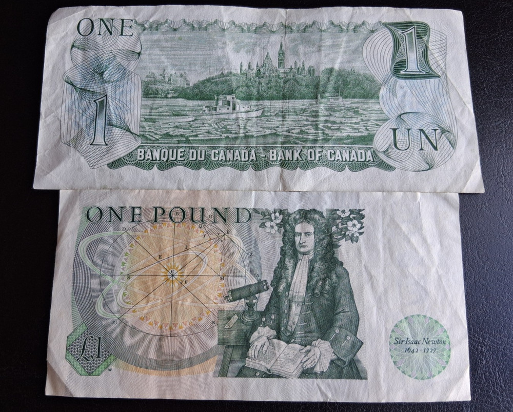 ENGLAND & CANADA ONE DOLLAR & ONE POUND BILLS Queen Elizabeth