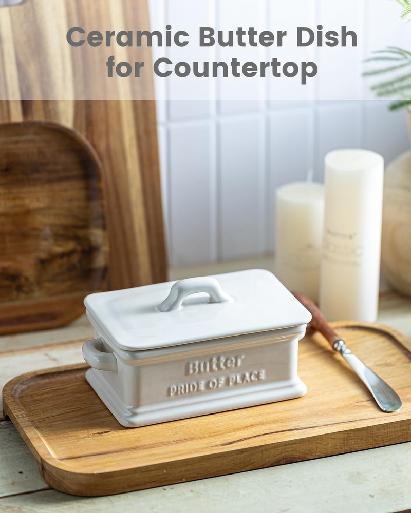 Elegant Ceramic Butter Dish with Lid - Dishwasher Safe, White Rectangular Keeper