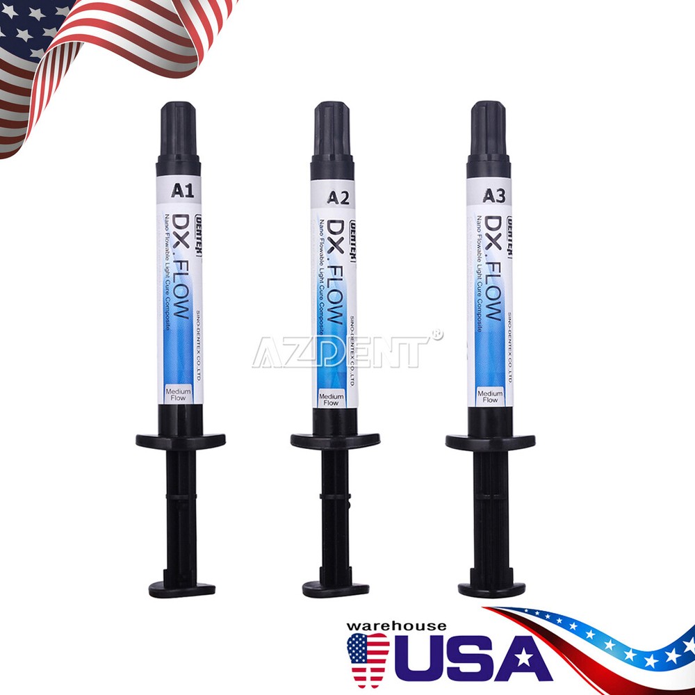 Dentex Dental Medium Flowable Light Cure Composite Resin Shade A1 A2 A3 3g/pc