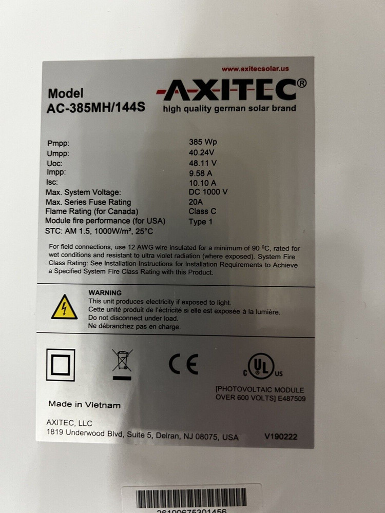 AXITEC 385W MONO SOLAR PANEL -AC-385MH/144S