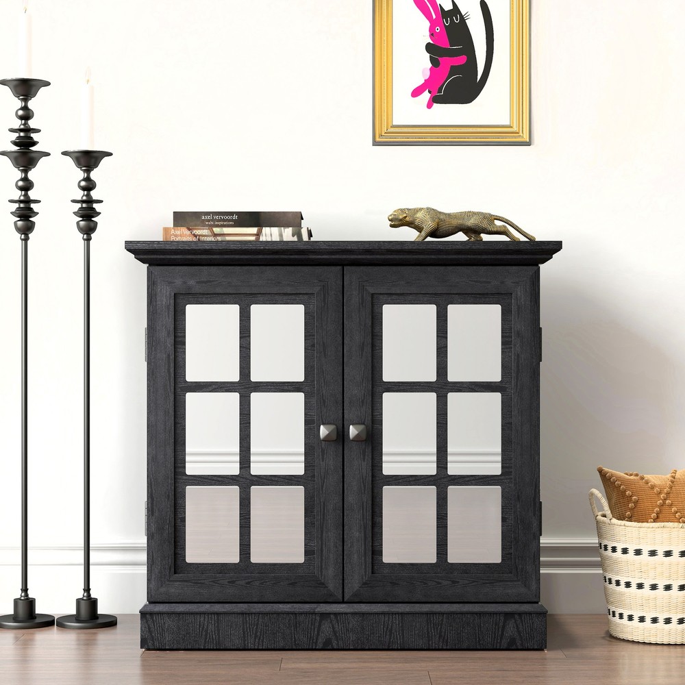Storage sideboard cabinet with 2 decorative acrylic mirrored doors, adjustable