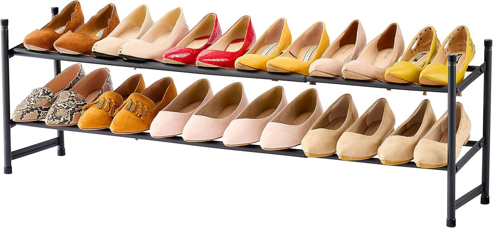 Expandable Shoe Rack for Closet 2 Tier, 28“-41“ Adjustable & Stackable Shoe Shel