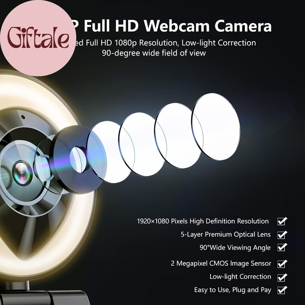 Webcam Computer Camera 1080P with Dual Microphone Adjustable Right Light Web Cam