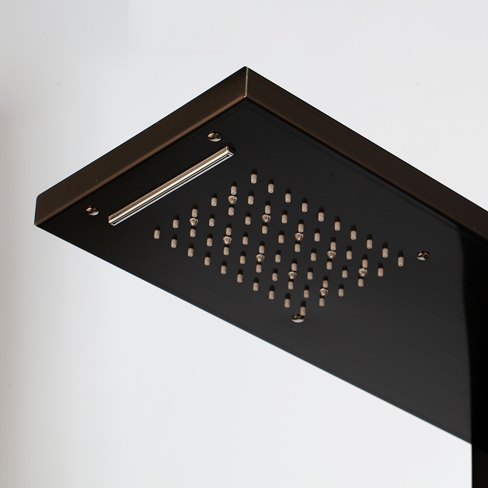 Black Bathroom Shower Panel Column Faucet System Mixer LED Wall Mounted Taps