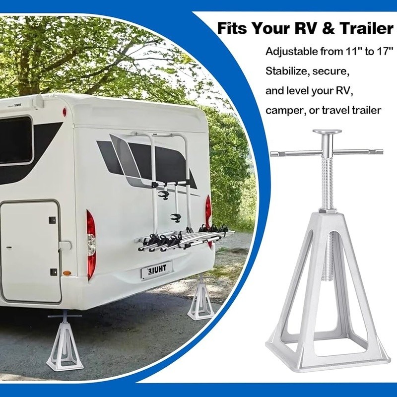 RV Stabilizer Jacks 7500 lbs Capacity Adjustable Height Tool-Free Setup 4-Pack