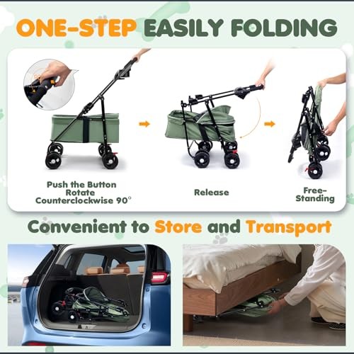 Pet Stroller for Small Dogs and Cats, One-Click Foldable Cat Stroller Green