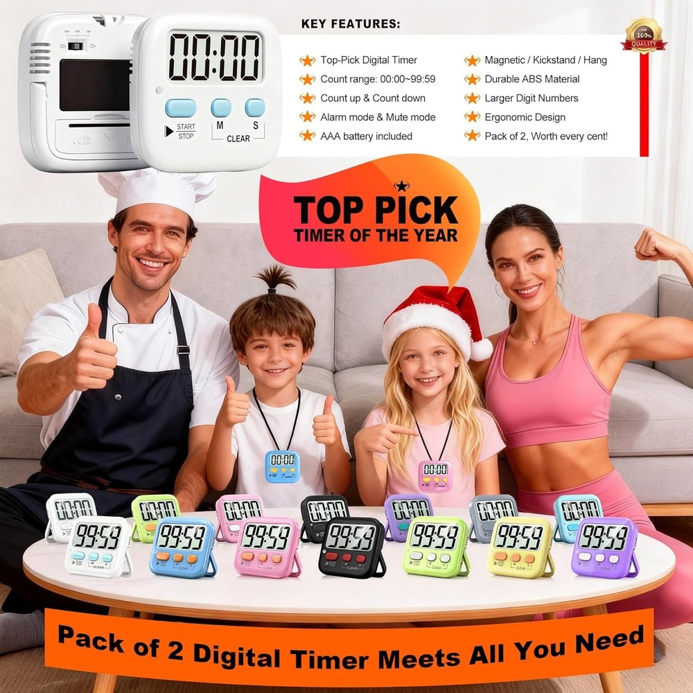 Dual Digital Countdown Timers - Perfect for Kitchen, Classroom & Exercise Use