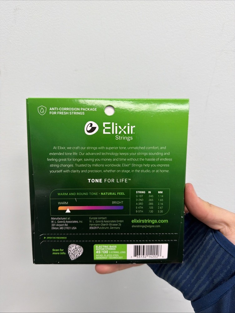 Elixir 14202 Nickel Plated Steel 5-String Bass Strings, NANOWEB, Long Scale...