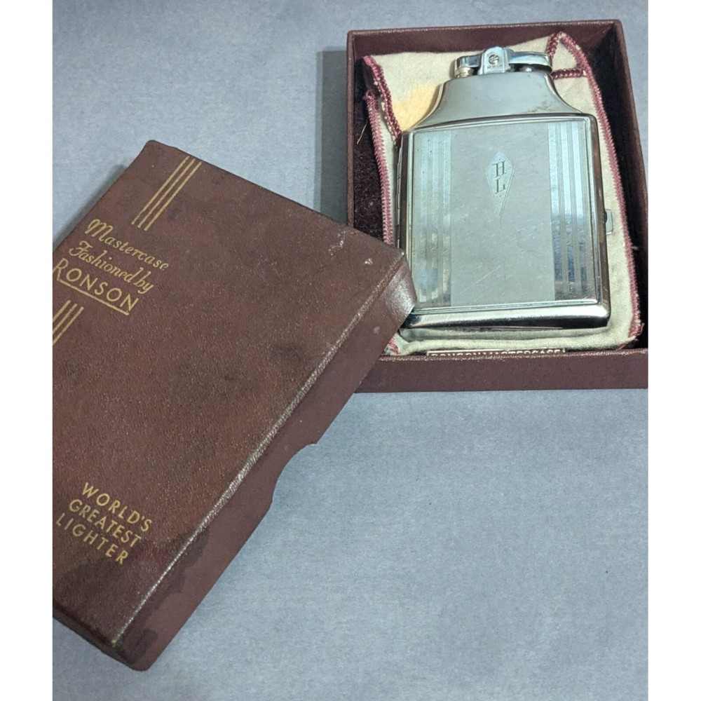EMPTY Ronson Mastercase Cigarette Lighter Case Combo & Original Box VTG w/flaws