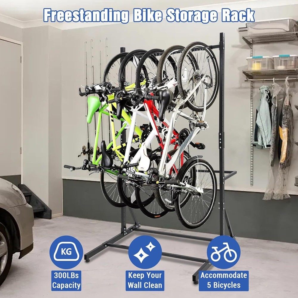 5 Bikes Vertical Rack Stand Steel Bicycle Storage Organizer Holder Adjustable