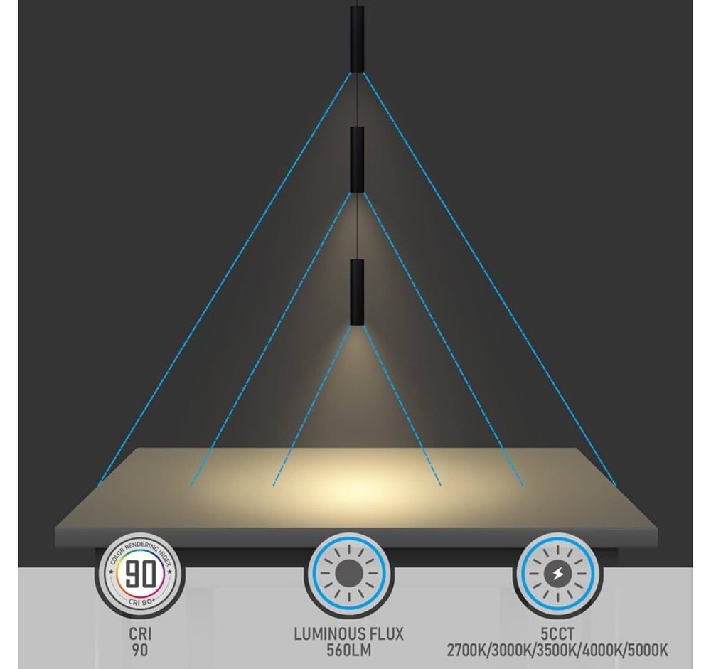 7W Pendant Light, Adjustable Height Modern Cylinder LED Pendant Black-1pcs