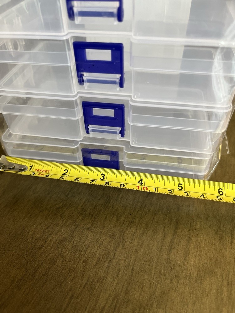4 Clear Plastic Locking Craft Boxes with Blue Handles, Small Matte