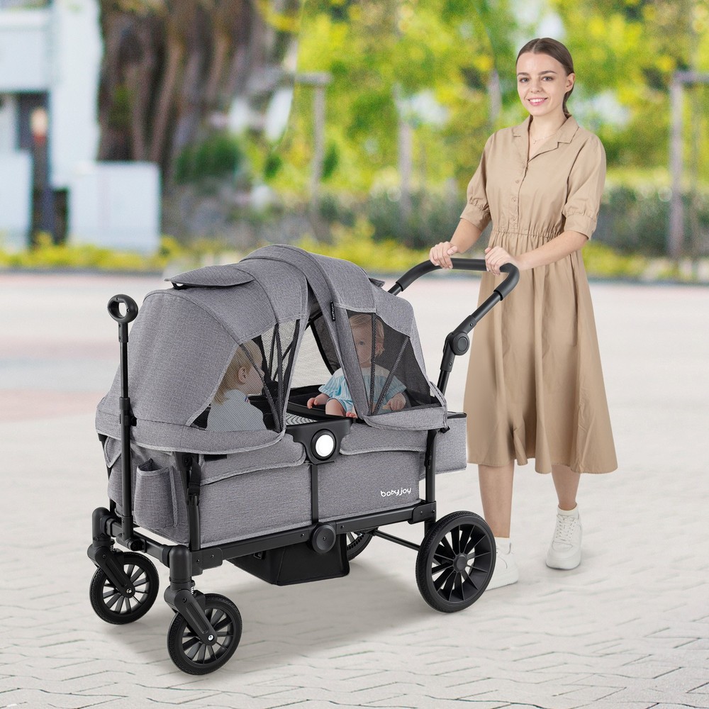 Wagon Stroller for 2 Kids Push Pull Double Stroller w/ Adjustable Handle
