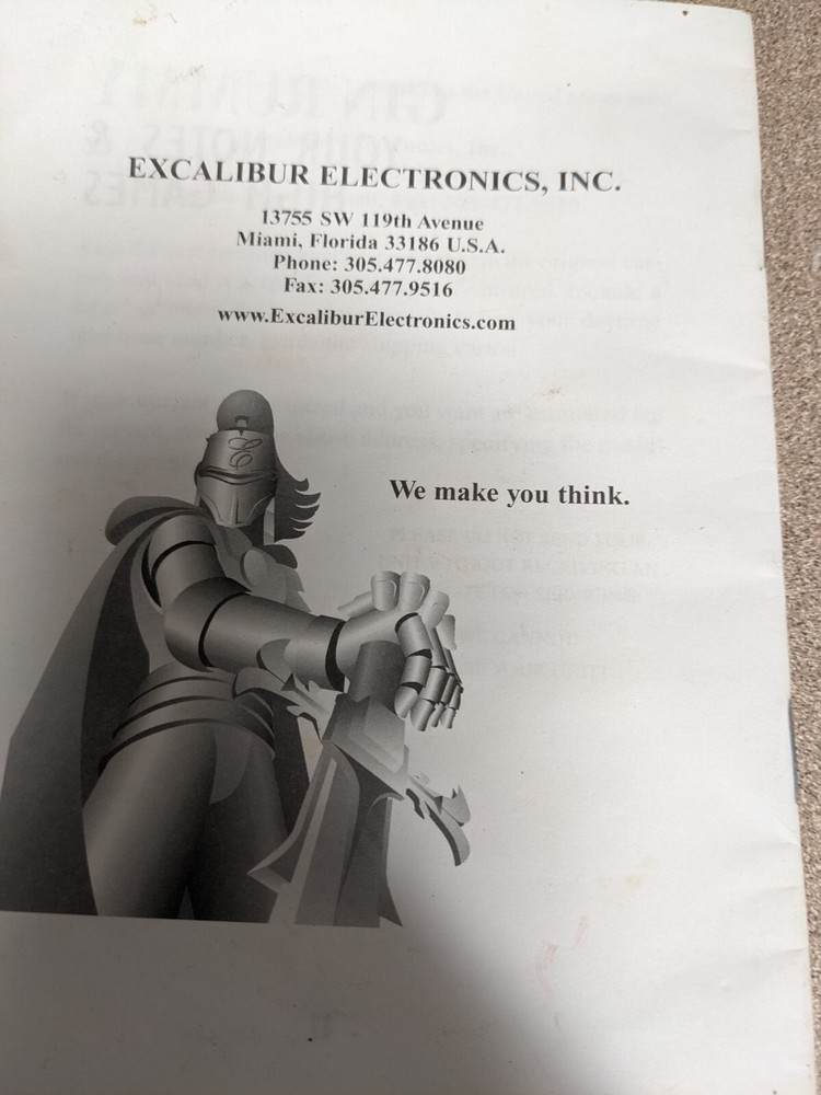 Gin Rummy Excalibur Electronics  Operating Manual 27 Page Hand Held