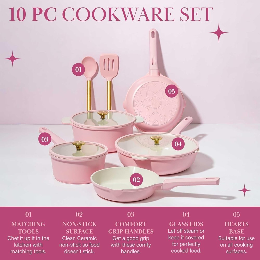 Ceramic Nonstick Cookware Set, Cast Aluminum with Dual Layer Nonstick Coating,