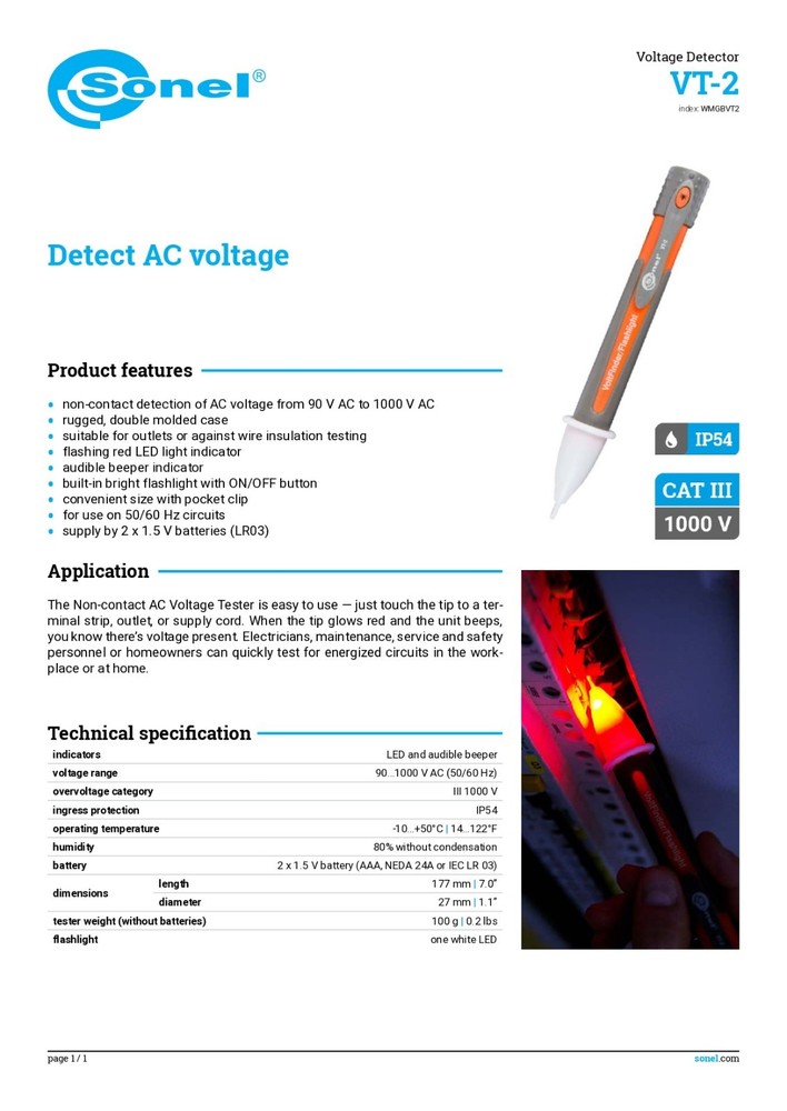 Sonel VT-2 Voltage Detector VT-2