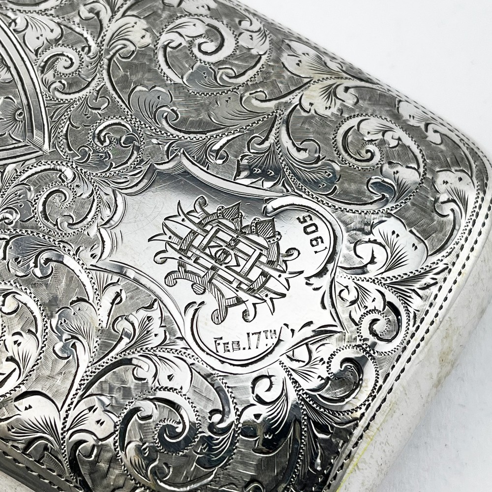 Edwardian Sterling Silver Cigar Case with Rectangular Curved Shaped Body 1903