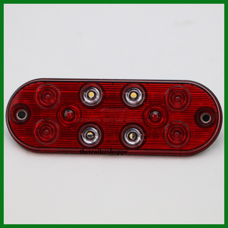 Red & White Low Profile 6" Oval Grommet Mount Stop Tail Turn Back Up LED Light