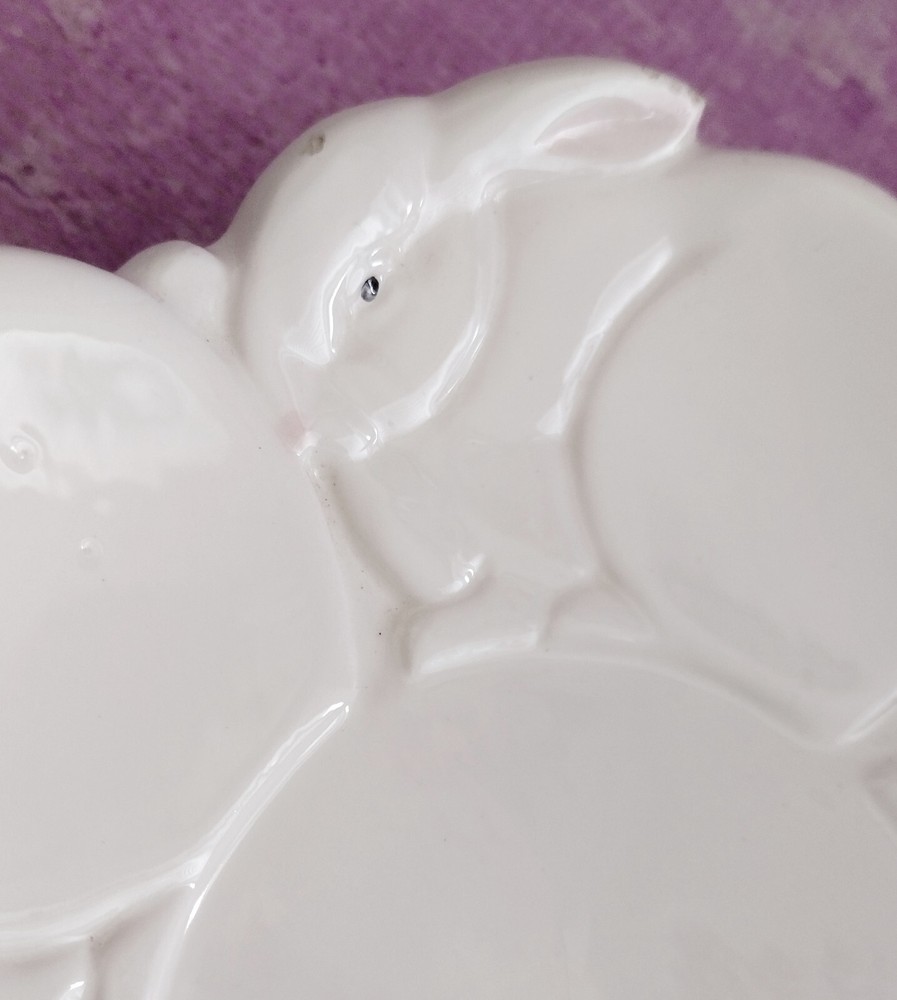 Bunny Rabbits Plate Dept 56 Easter Decor Shallow Dish White Ceramic 7.5 inch