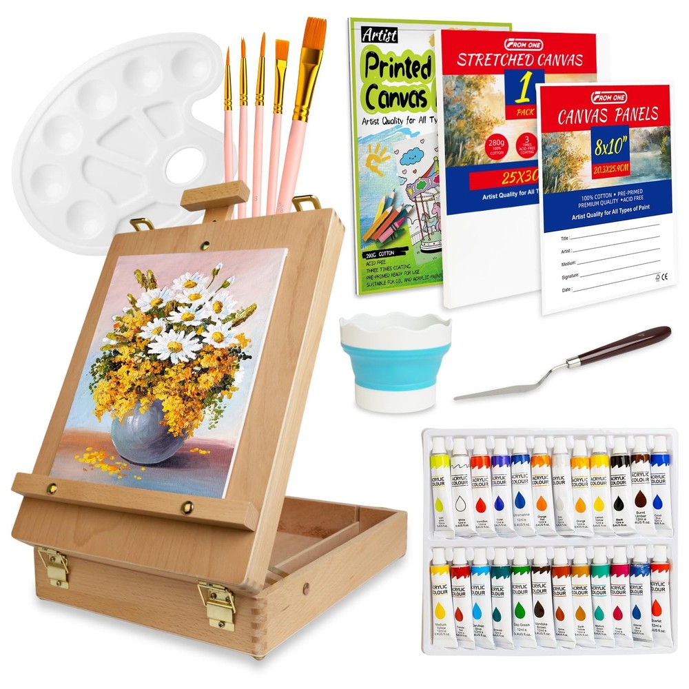 Portable Tabletop Easel Set, 36-Piece Art Kit with Canvas Boards & Stretched ...