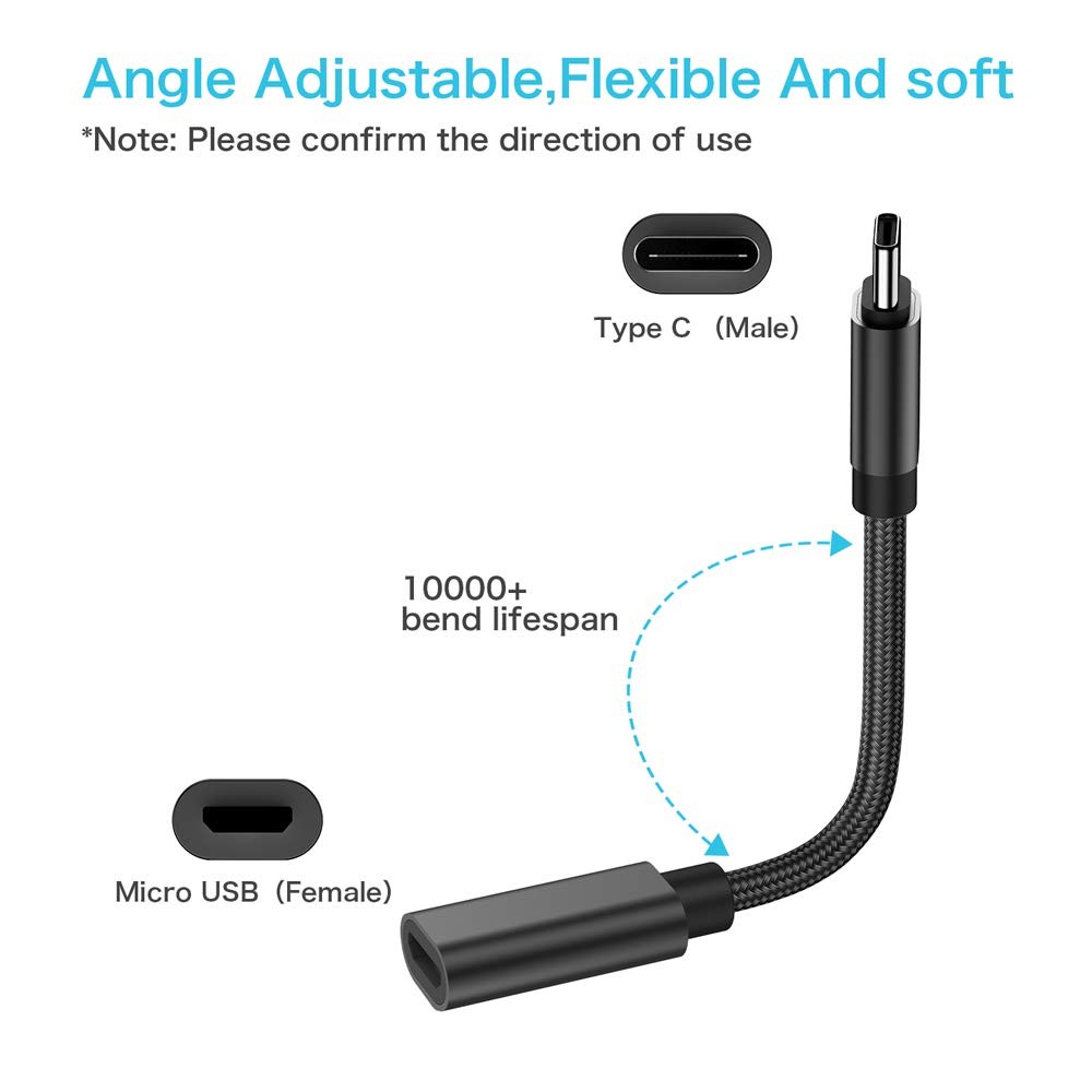 Micro USB to C Adapter,(2-Pack) Female Type C Male Black