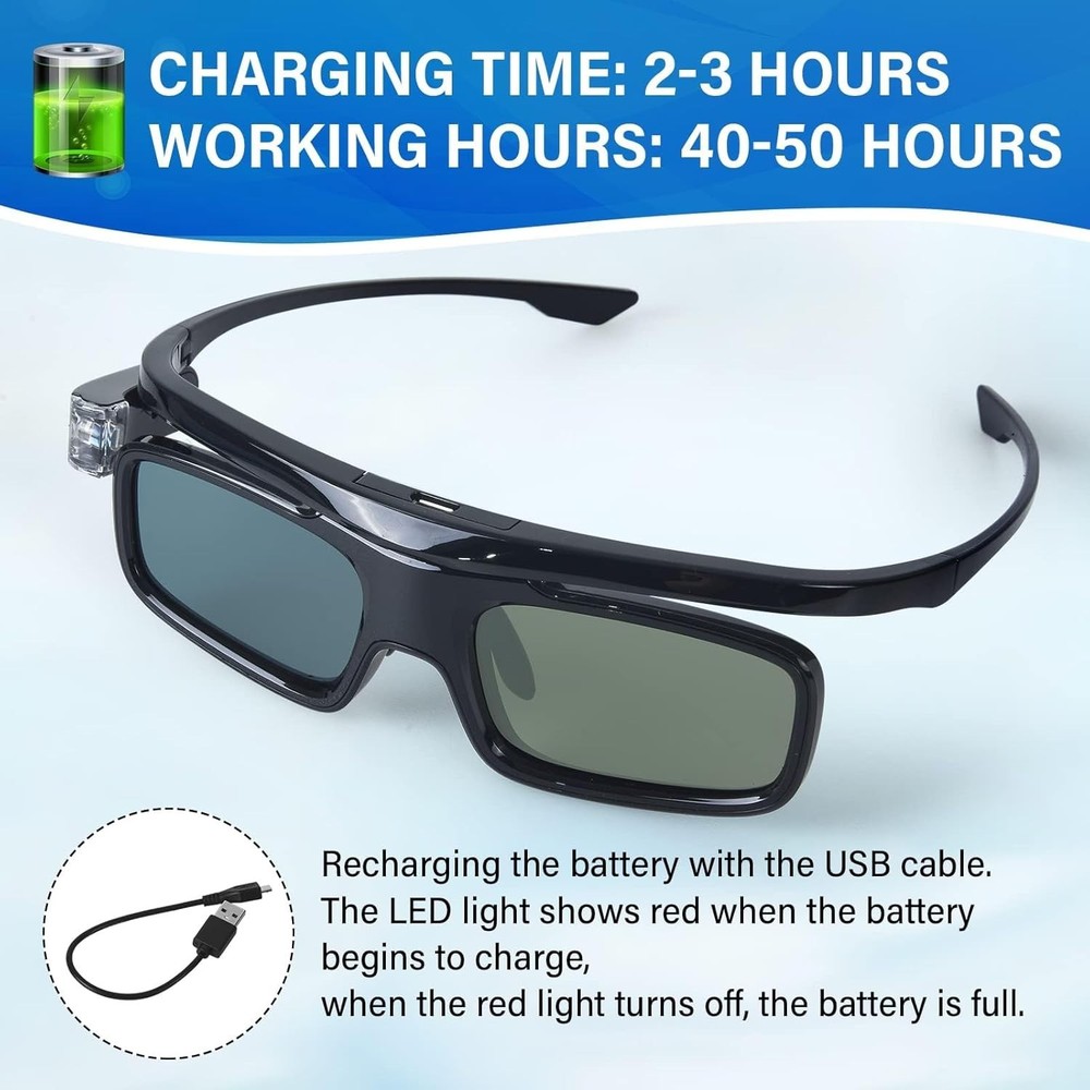 Versatile DLP Link 3D Glasses with 2D to 3D Functionality – Rechargeable