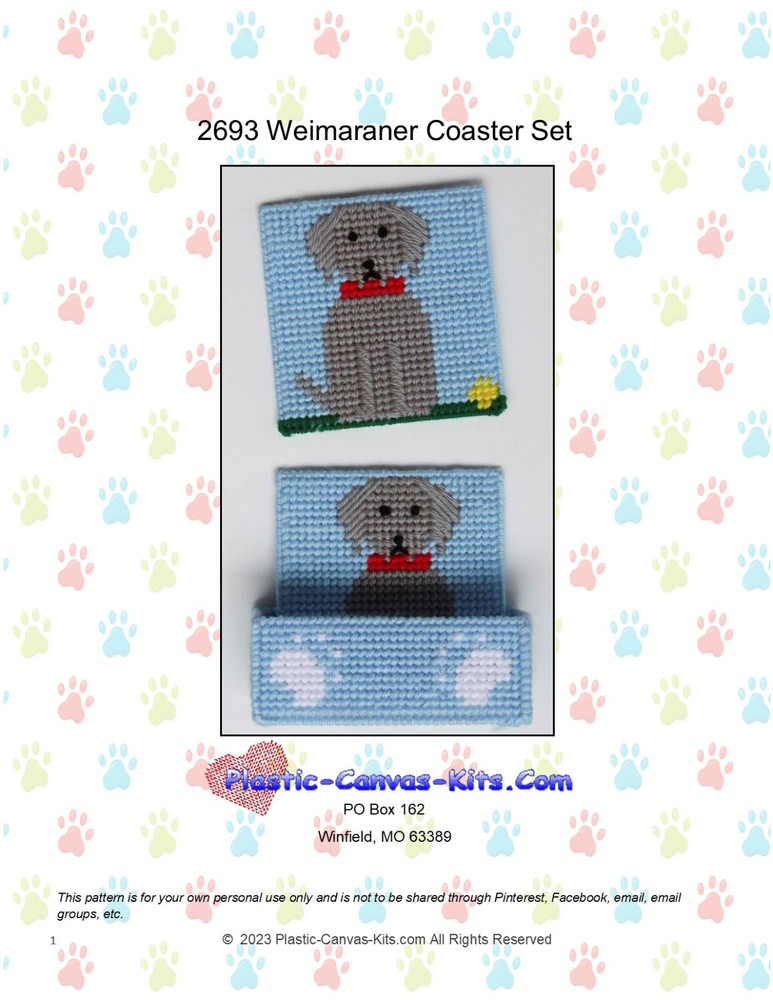 Weimaraner Coaster Set- Plastic Canvas Pattern or Kit