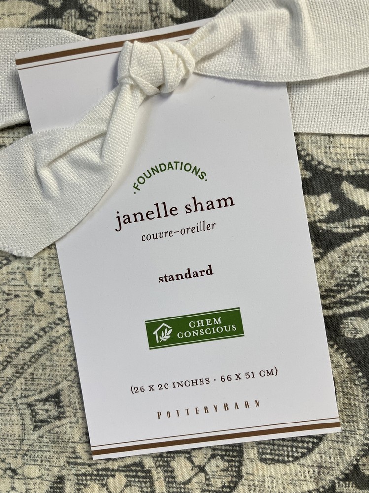 POTTERY BARN FOUNDATIONS JANELLE SHAM STANDARD GRAY GREY
