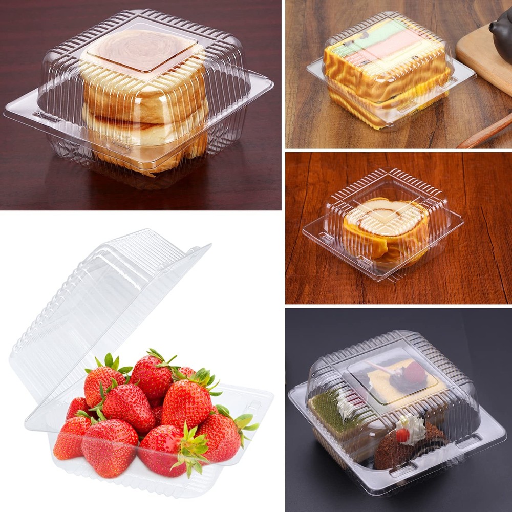 100 Pack Clear Plastic Take Out Container,Square Hinged Food Container,Desser...