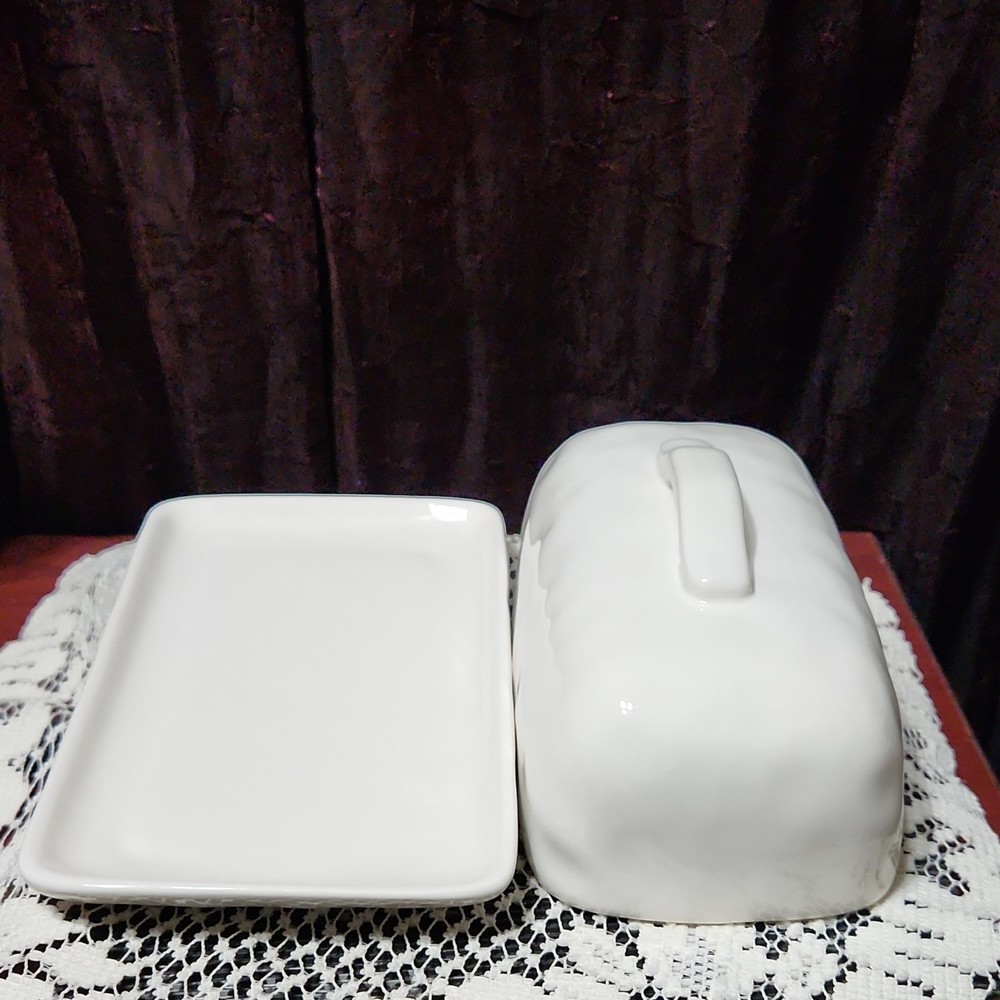 White Ceramic Covered Butter Dish Rectangle Microwave Safe LTD Commodities