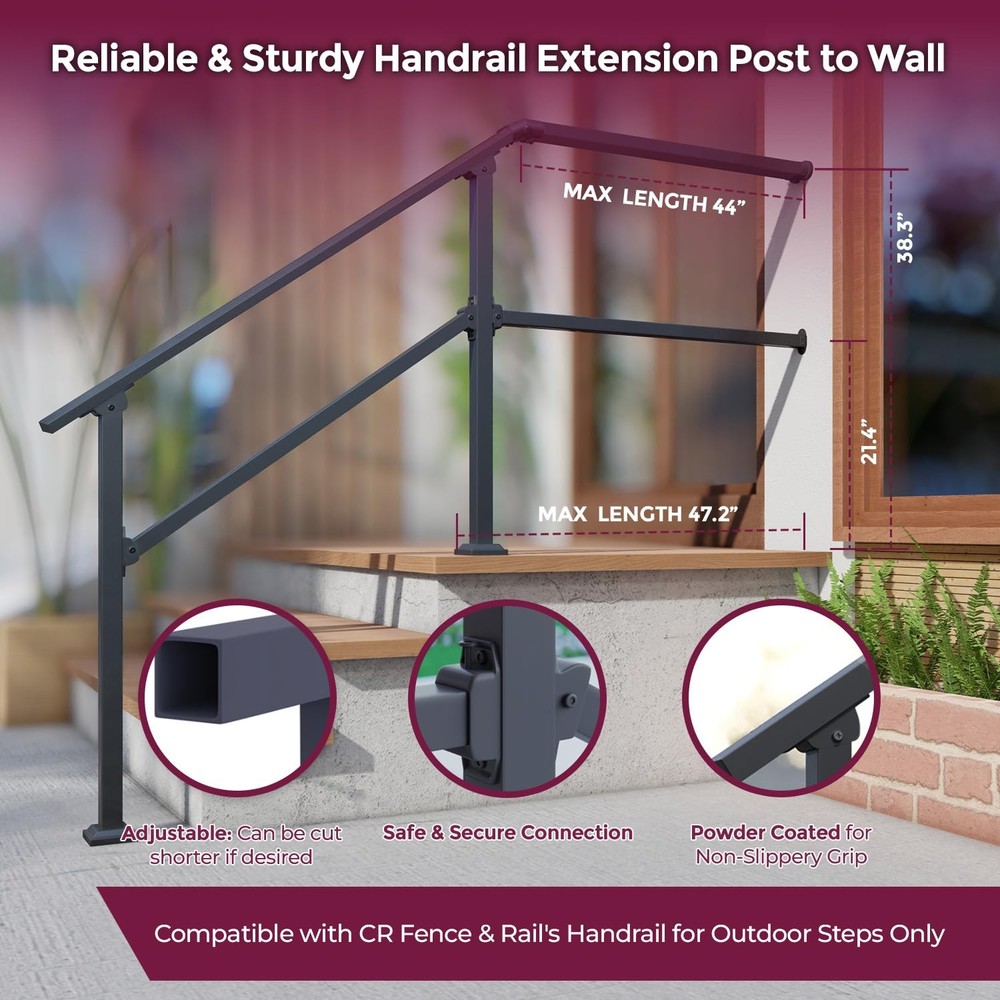 Fence & Rail Hand Rails for Outdoor Steps Extension, 4ft Rectangular Handrail...