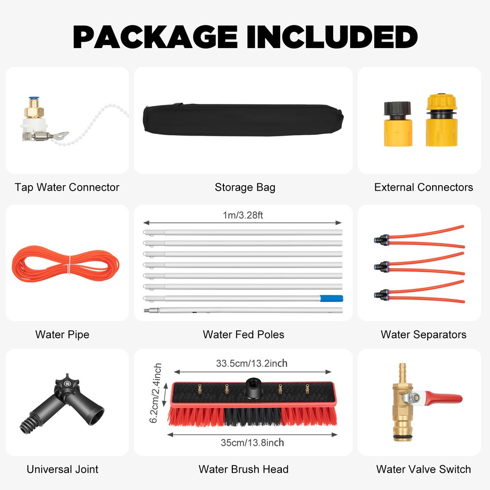 Window Solar Panel Cleaning Extendable Telescopic Pole Water Fed Brush Washer