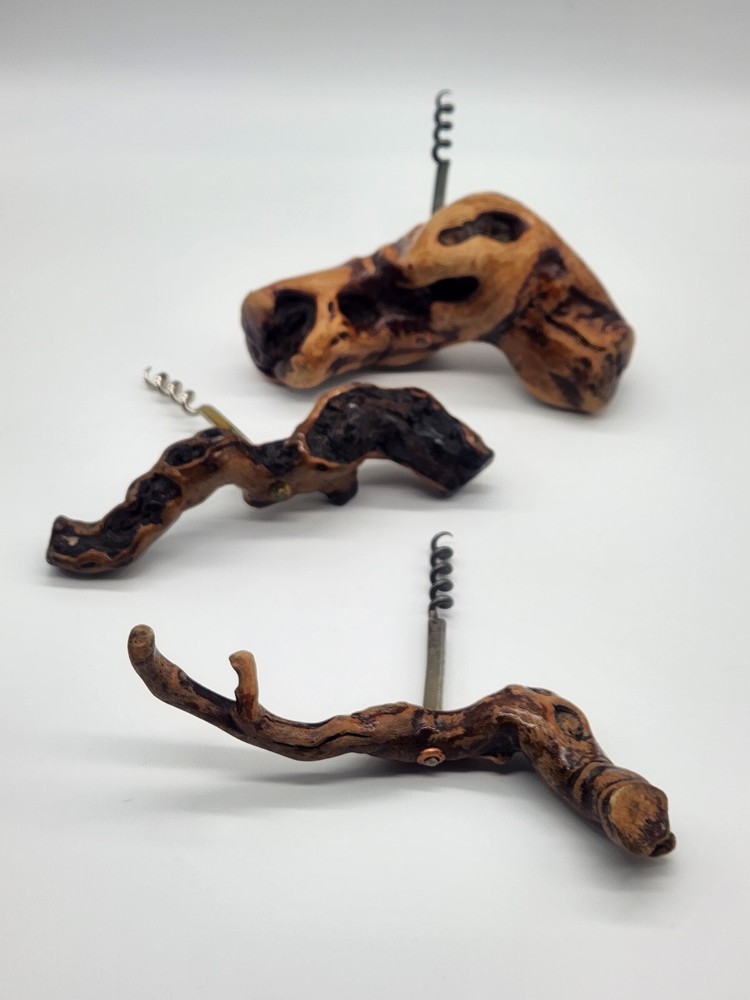 3 Rustic Wood Corkscrew Varnished Driftwood Handcrafted Vintage